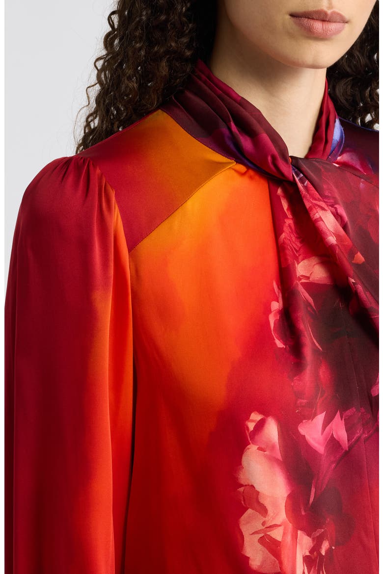 Lola Twisted Neck Silk Blend Top, Alternate, color, BURNING LOVE PRINT