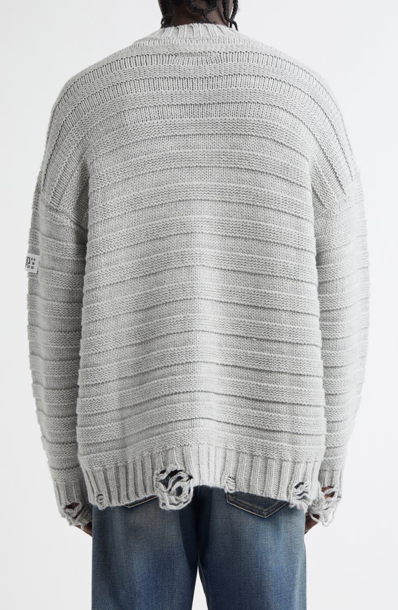 MM6 Maison Margiela Distressed Virgin Wool Blend V-Neck Cardigan, Alternate, color, Light Grey Melange