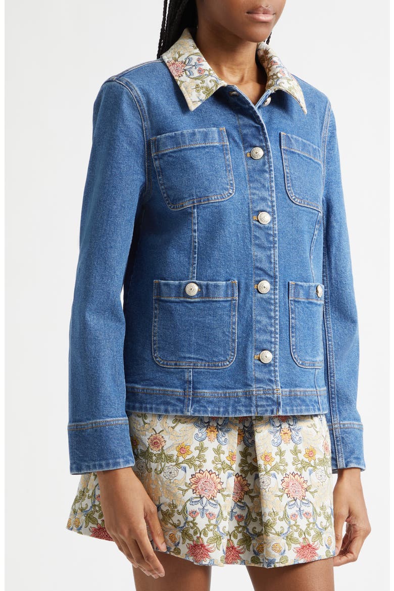 Dalton Floral Collar Stretch Denim Jacket, Alternate, color, SAPHIR MULTI