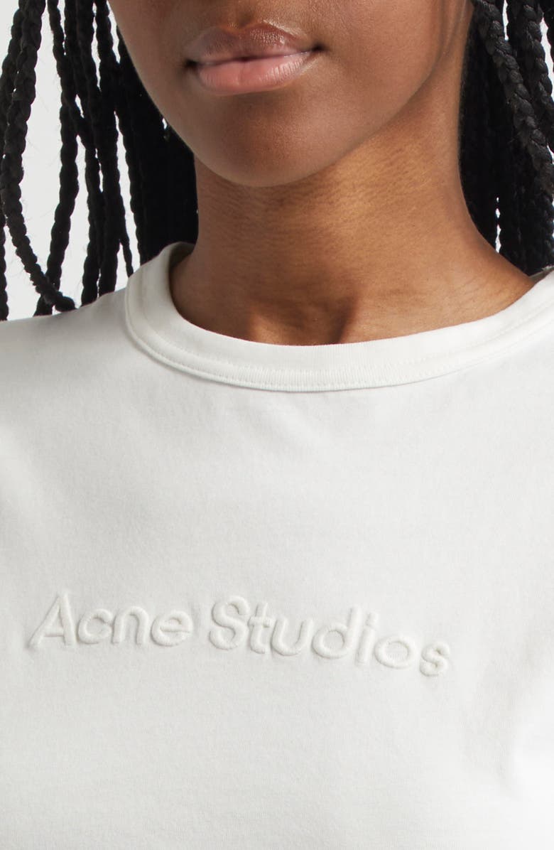 Acne Studios Etza Embroidered Logo Fitted Cotton T-Shirt, Alternate, color, Cold White