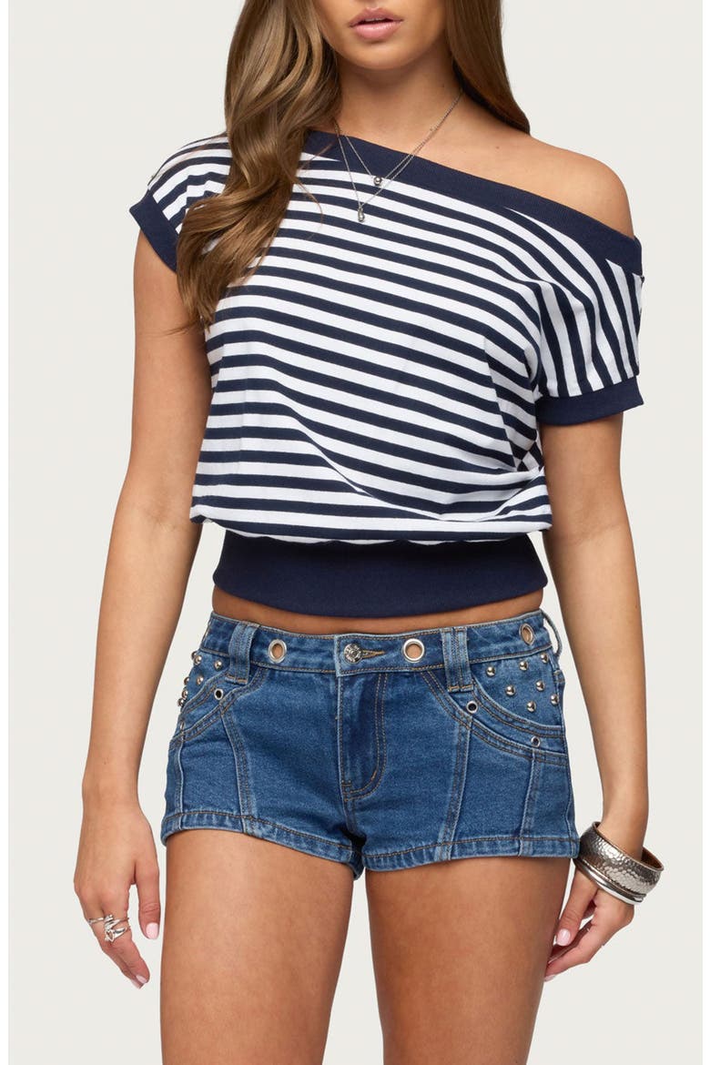 Philly Stripe One-Shoulder Top, Main, color, NAVY-AND-WHITE