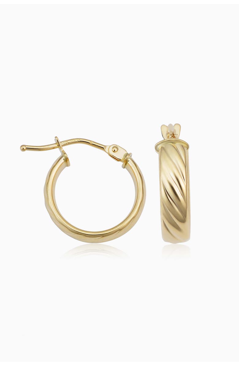 Oradina 14K Yellow Gold With A Twist Mini Hoops, Main, color, Yellow Gold