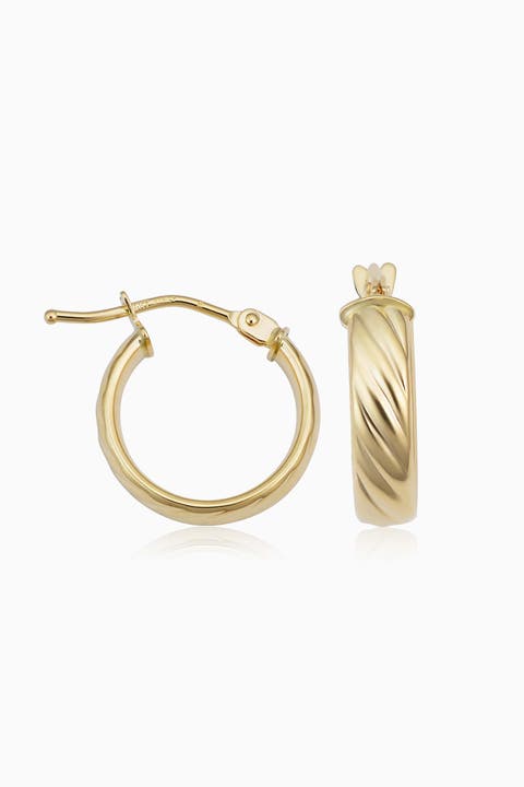 14K Yellow Gold With A Twist Mini Hoops