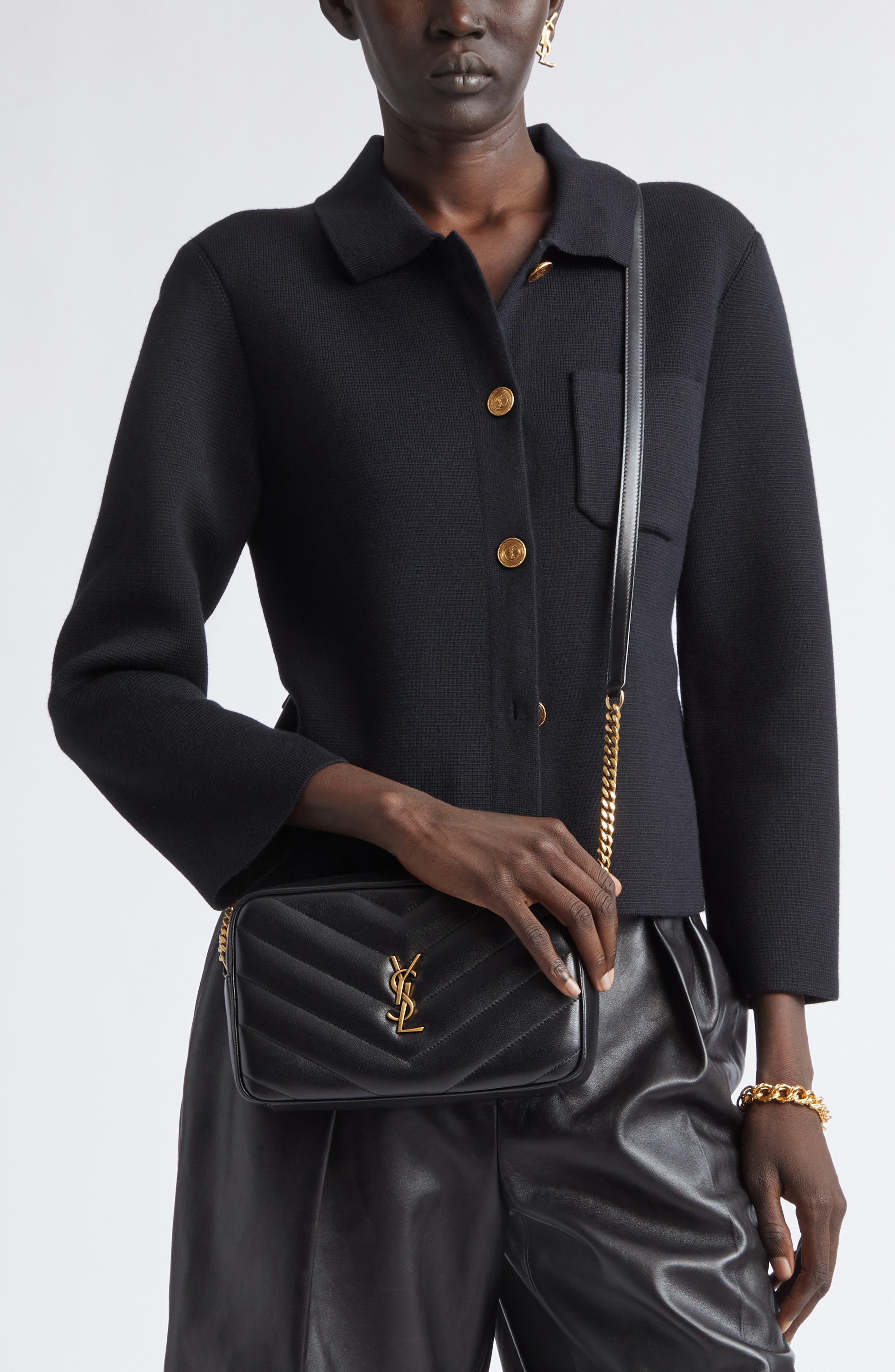 Loulou Mattelassé Leather Camera Bag, Alternate, color, NOIR