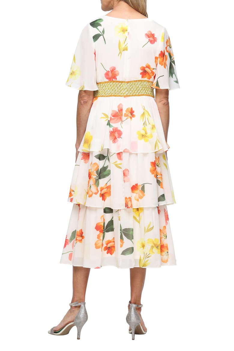 Floral Tiered Cocktail Dress, Alternate, color, CREAM MULTI