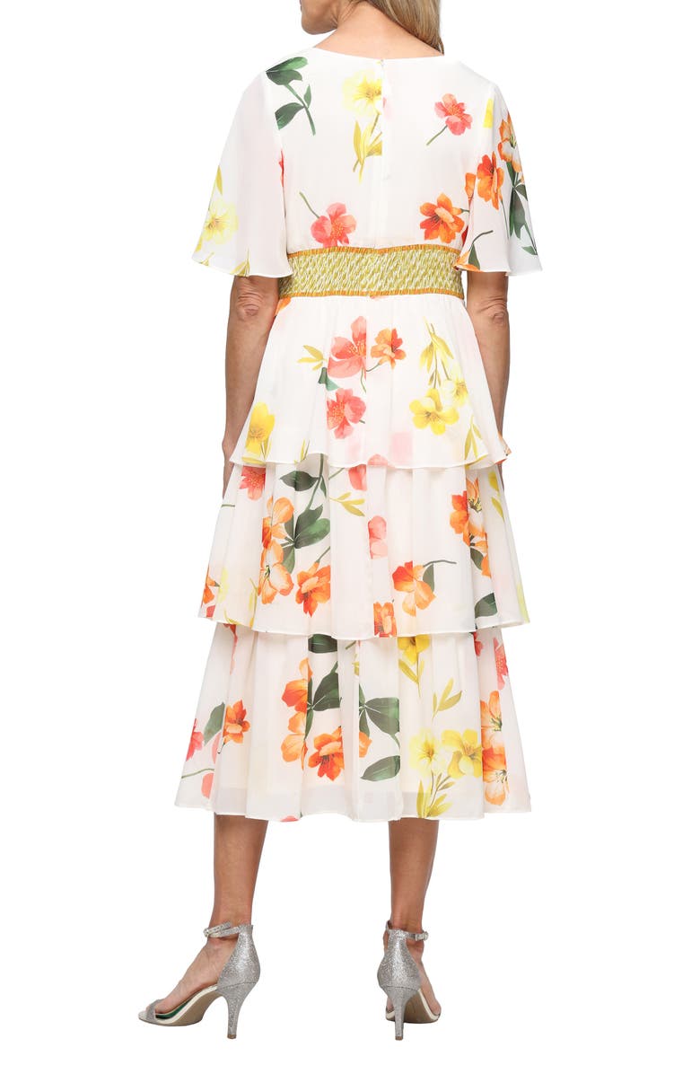 SL FASHIONS Floral Tiered Cocktail Dress, Alternate, color, Cream Multi