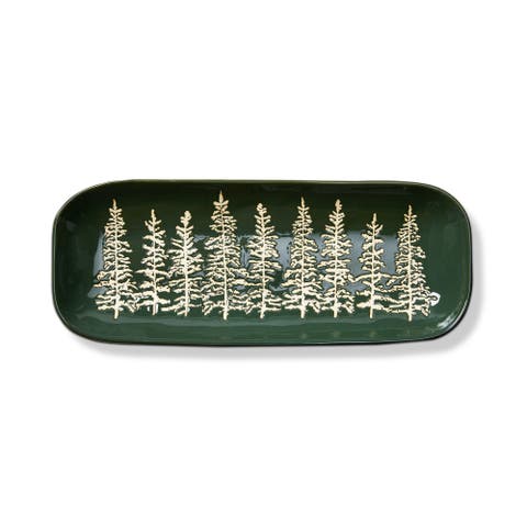 Wilde Pine Tree Rectangle Platter Spruce Stoneware Christmas