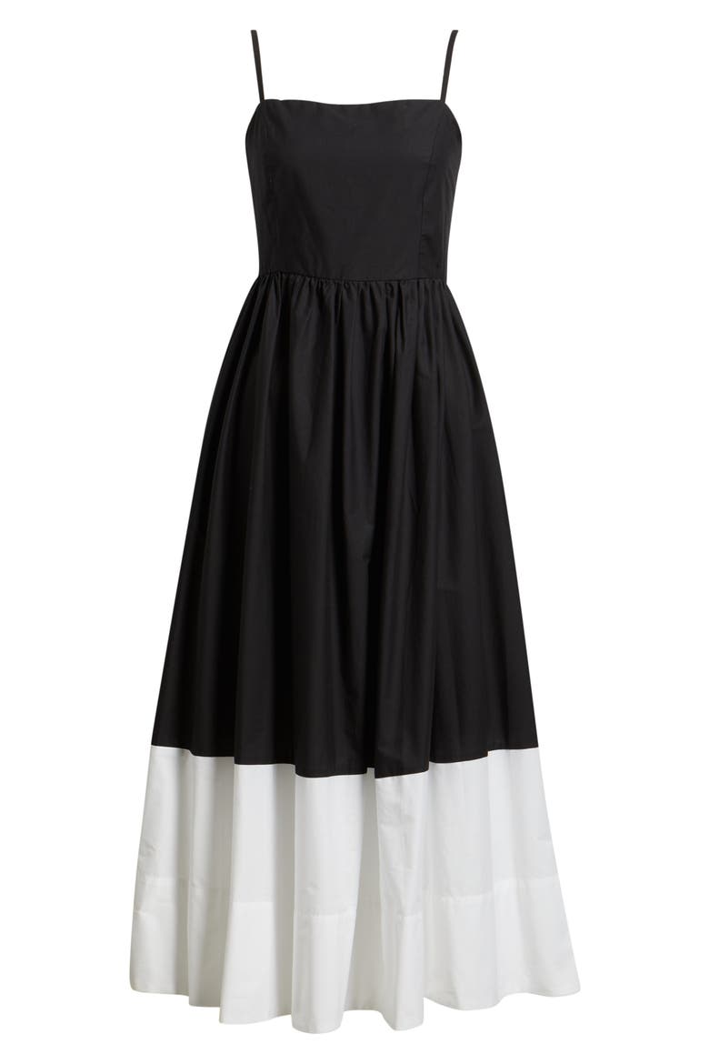Colorblock Fit & Flare Midi Dress, Alternate, color, RICH BLACK