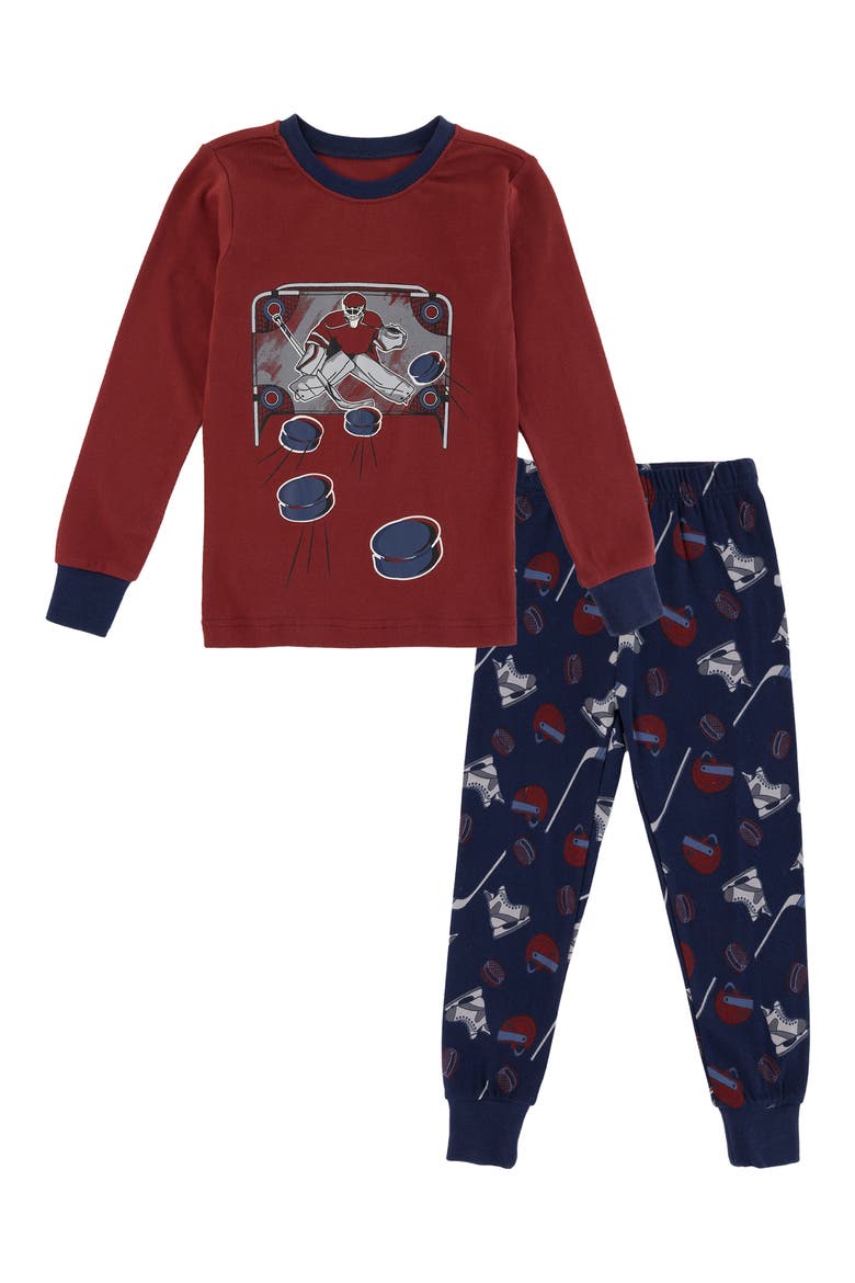Kids' Hockey Two-Piece Pajama Set, Main, color, RED BURGUNDY