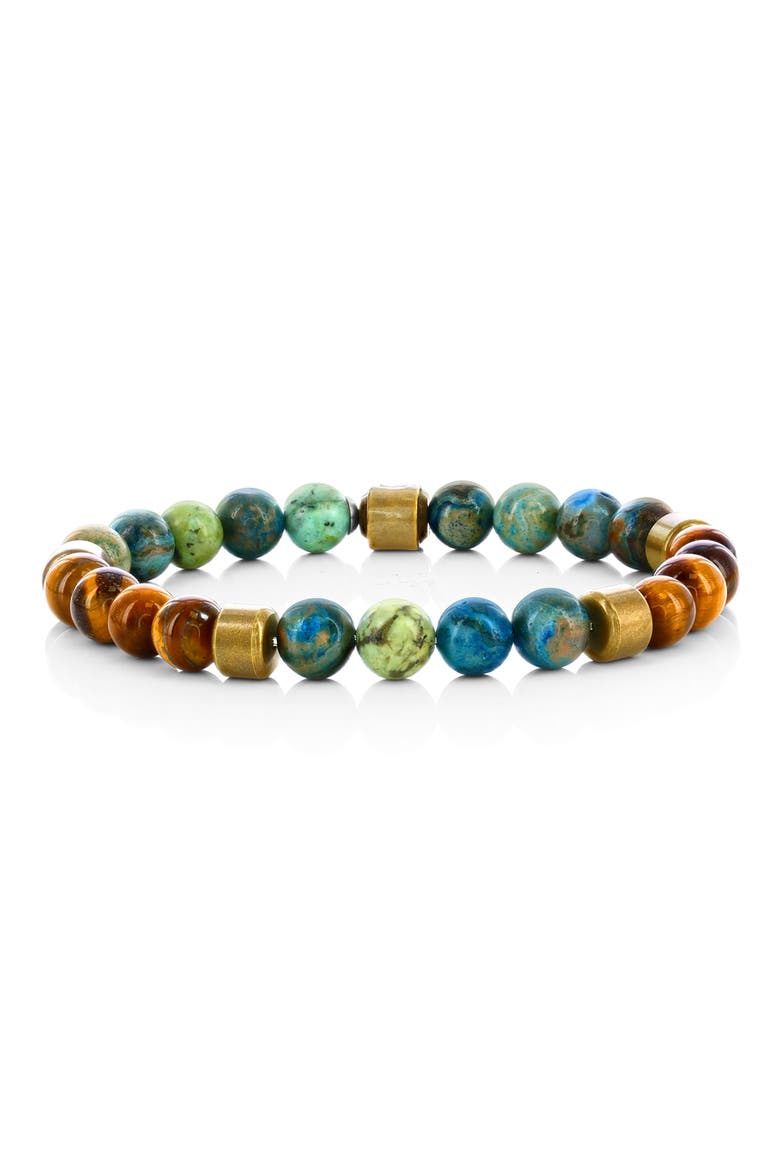 Men's Beaded Stretch Bracelet, Main, color, BLUE CRAZY LACE/ TIGER EYE