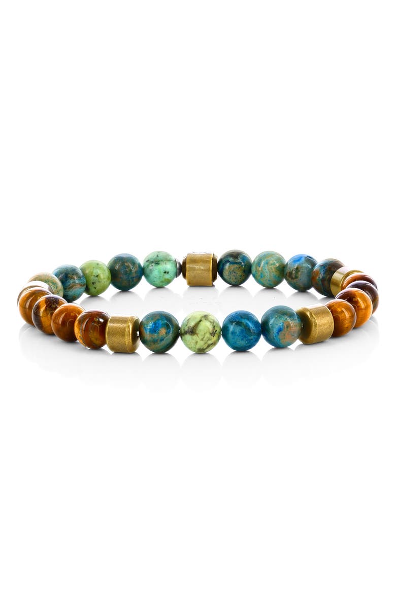 BLACKJACK Men's Beaded Stretch Bracelet, Main, color, Blue Crazy Lace/ Tiger Eye