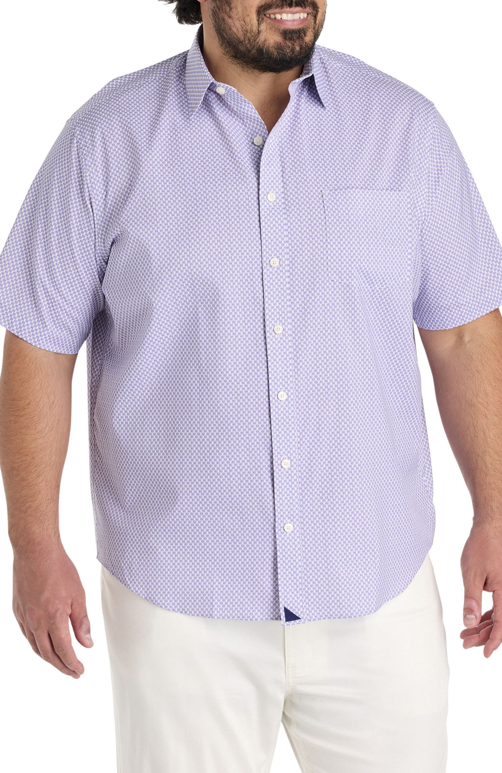 Untuckit Fit by Dxl Big & Tall Crofton Wrinkle-Free Performance Geometric Print Sport Shirt in Purple 