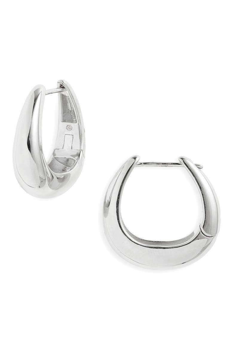 Demi Fine Crescent Huggie Hoop Earrings, Main, color, STERLING SILVER PLATED