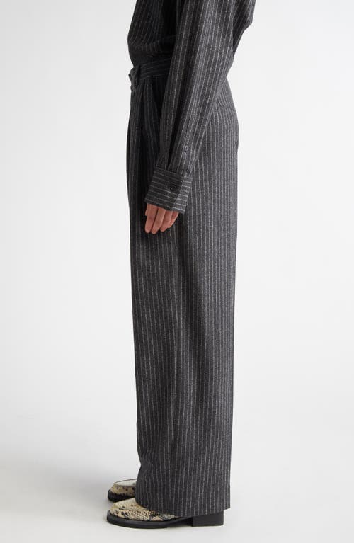 Teurn Studios Connie Relaxed Fit Pinstripe Pleated Virgin Wool Blend Trousers In Gray