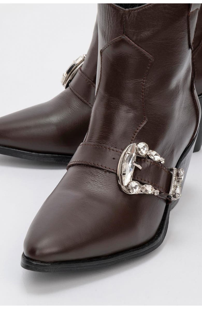 Forever & Always Shoes Any Leather Buckle Boot, Alternate, color, Brown Leather