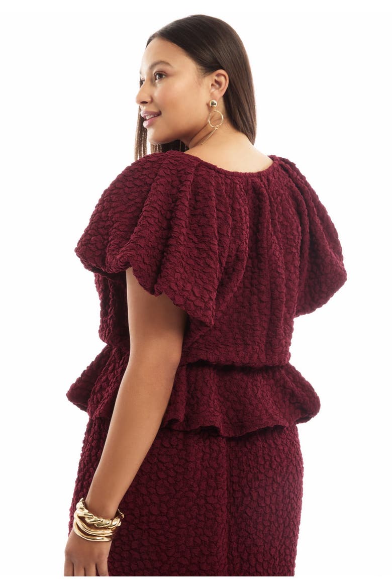 Textured Knit Peplum Top, Alternate, color, PICKLED BEET