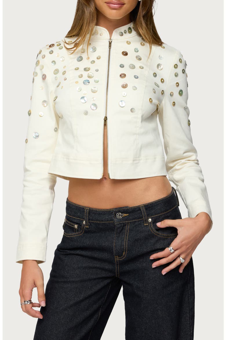 Elira Iridescent Button Crop Jacket, Main, color, CREAM