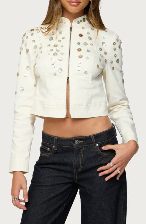 Elira Iridescent Button Crop Jacket