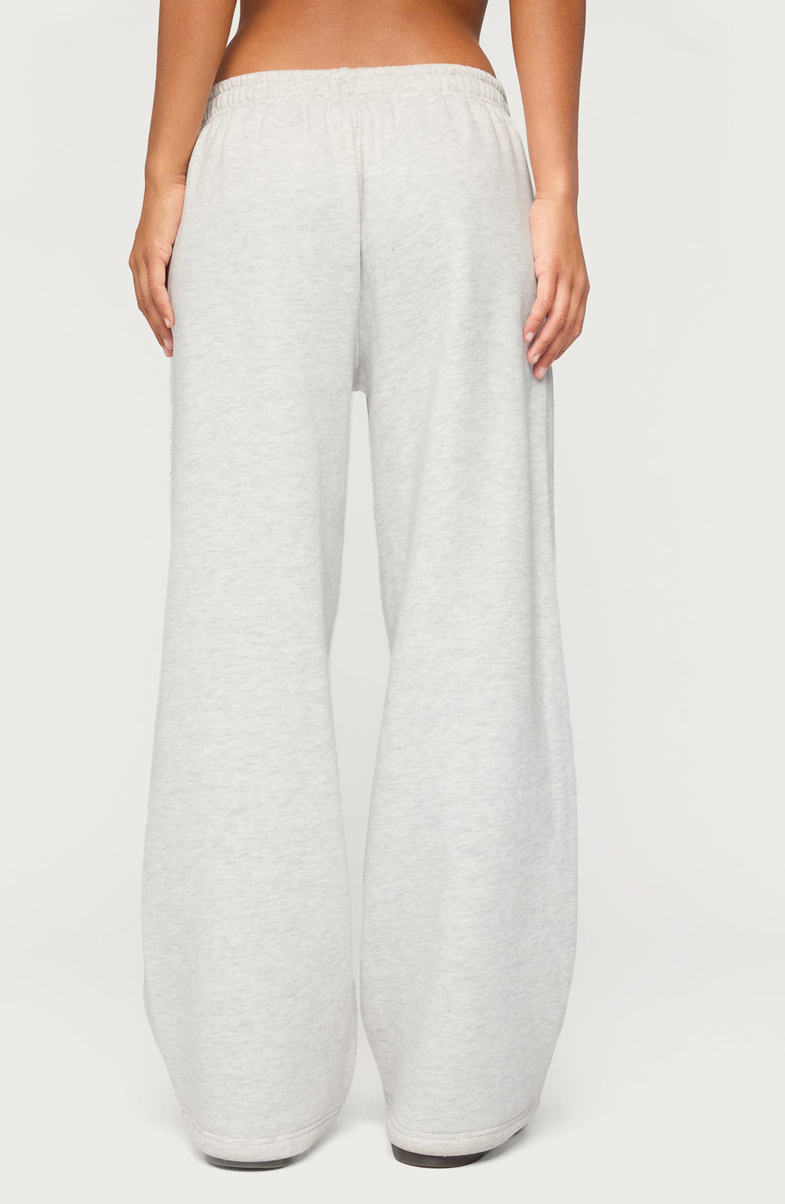 EDIKTED London Obsessed Heart Rhinestone Wide Leg Sweatpants (Women ...