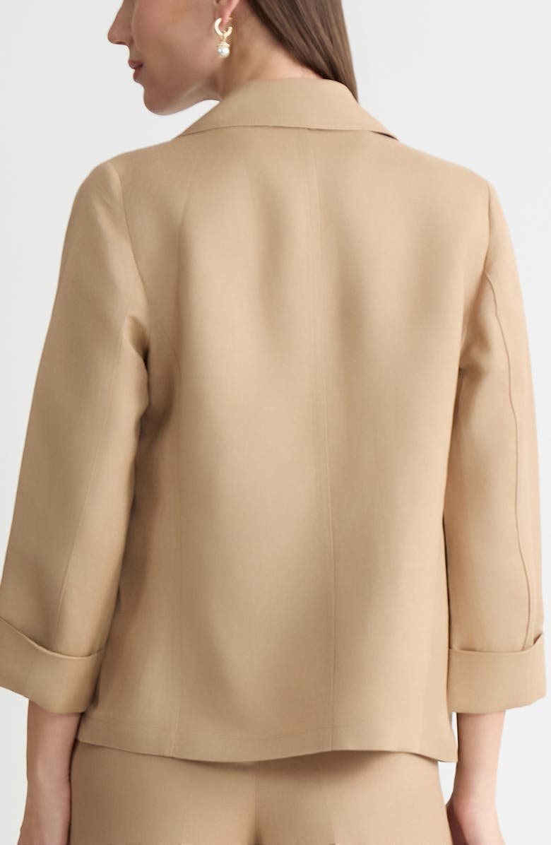 KASPER Seamed Open Front Linen Blend Jacket, Alternate, color, Toasted Wheat