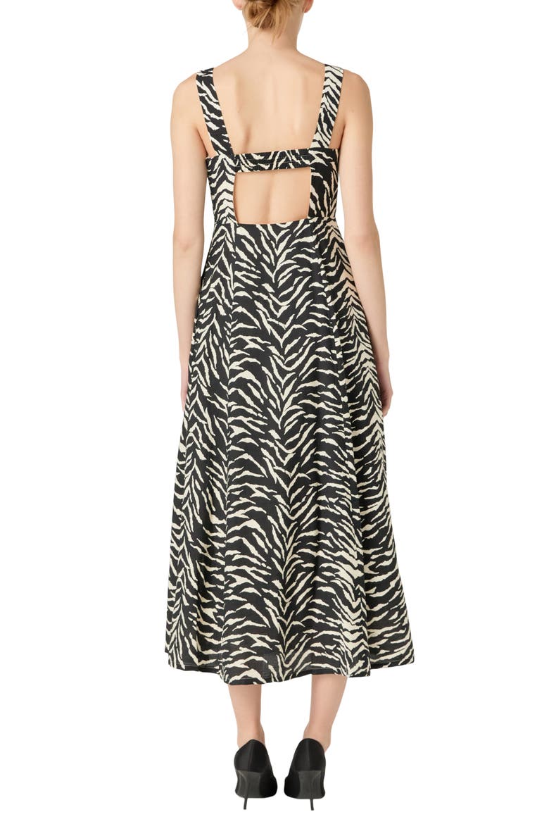 Animal Print Corset Bodice Cotton Dress, Alternate, color, BLACK/ IVORY