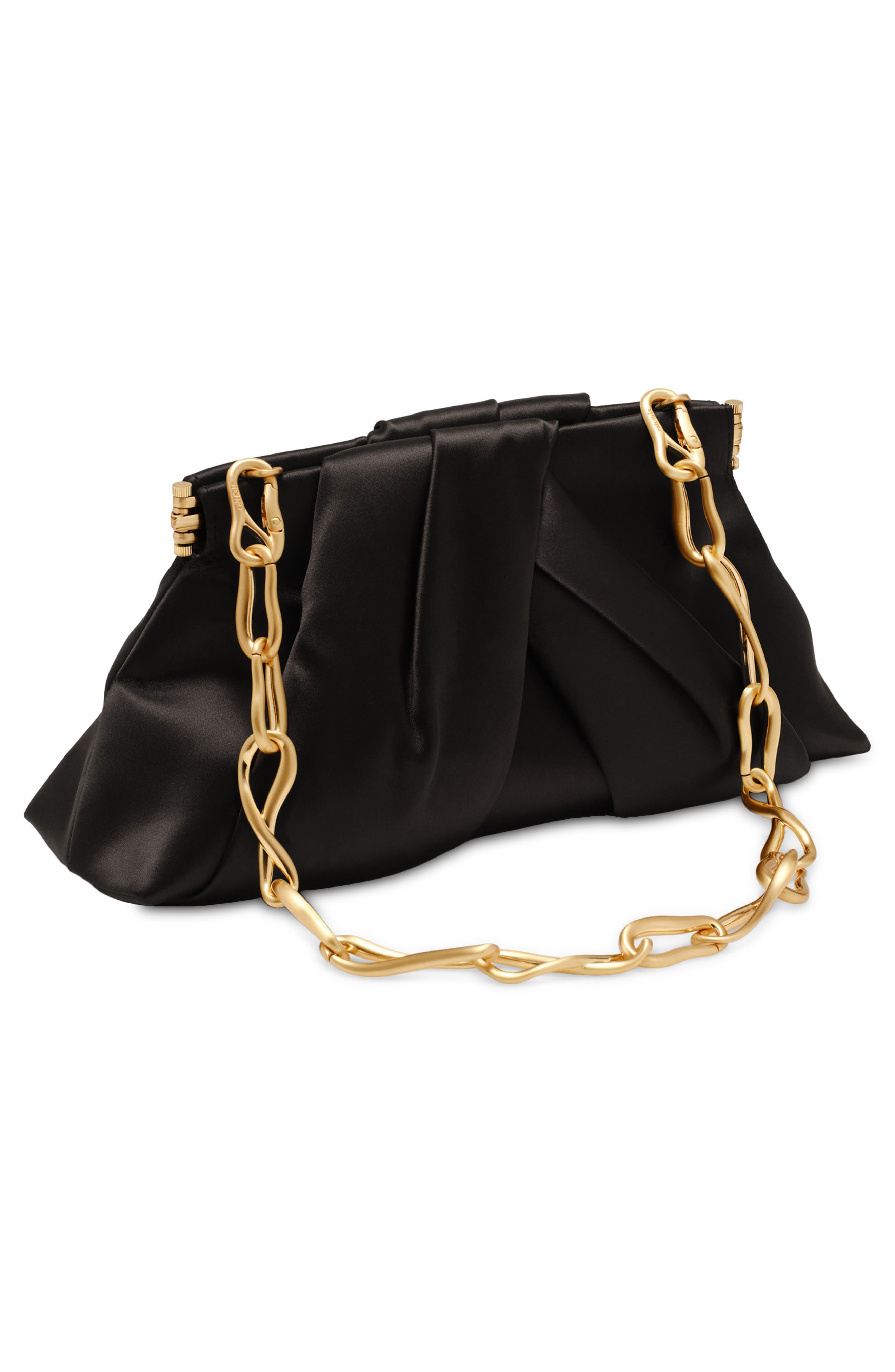 Lia Mini Satin Clutch, Alternate, color, BLACK