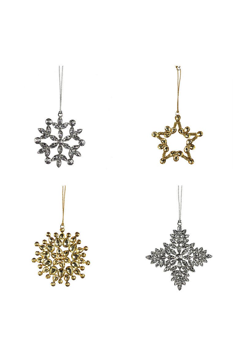 Beaded Snowflake and Star Christmas Ornaments, Main, color, Brass