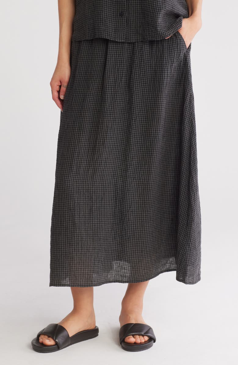 Eileen Fisher Organic Linen Seersucker Gingham Gathered Maxi Skirt, Main, color, 