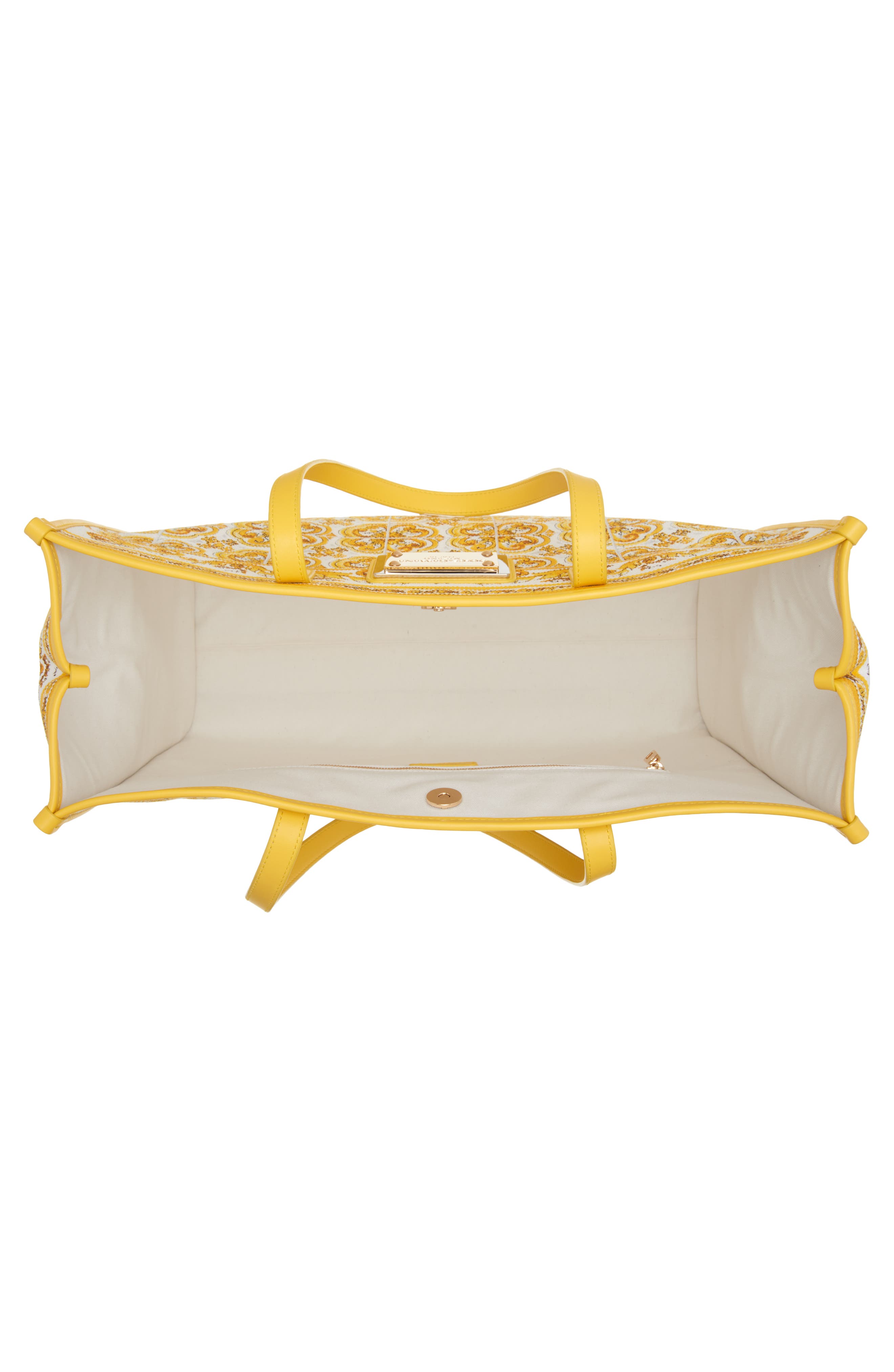 Dolce&Gabbana Majolica Print Canvas Shopper, Alternate, color, Azulejos Giallo