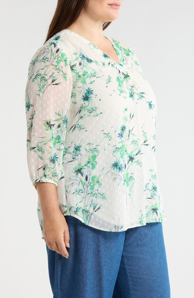 Jones New York Floral Print Clip Dot Top, Alternate, color, White Sand Multi