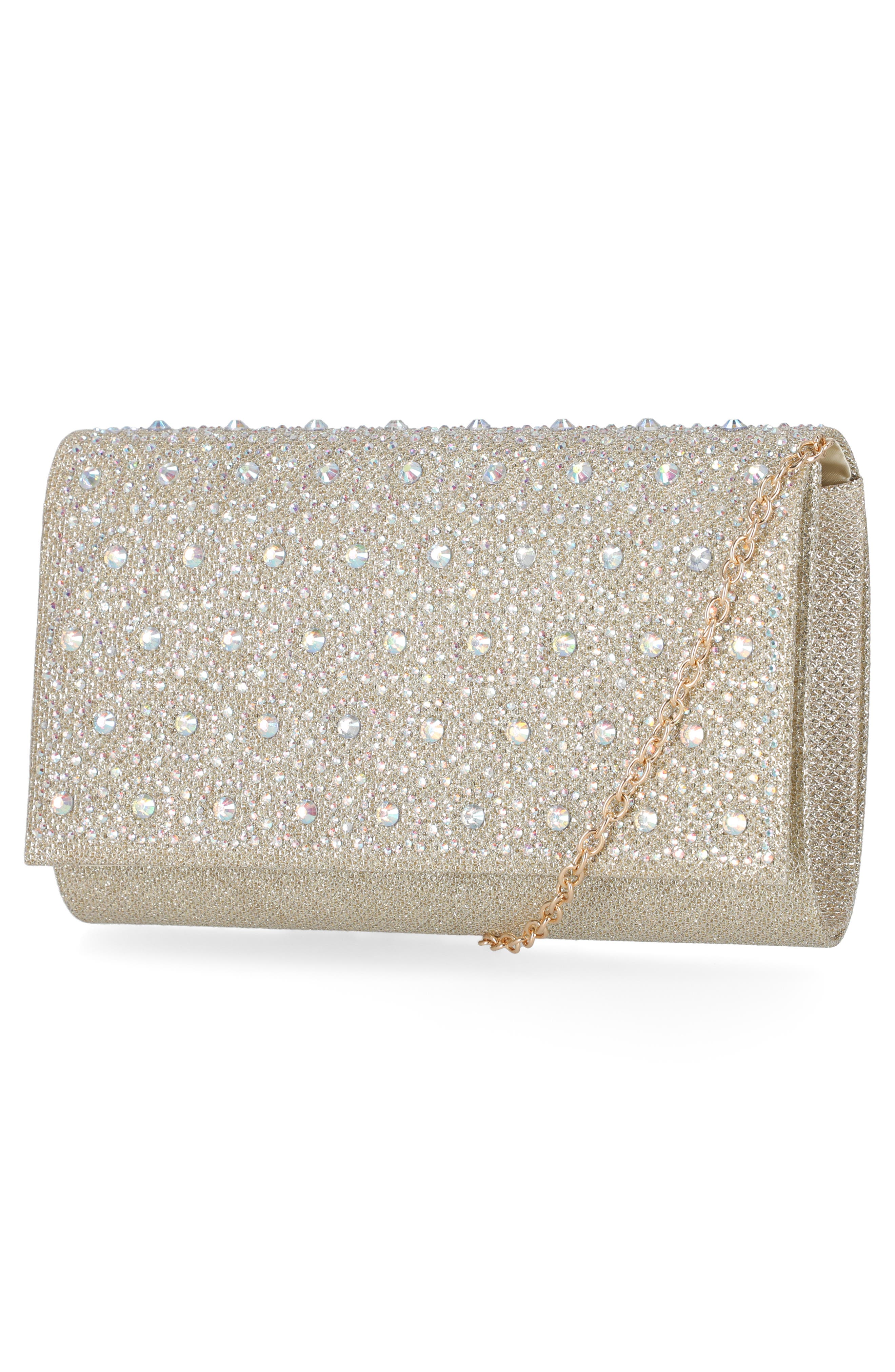 Jessica McClintock Waverly Crystal Embellished Clutch, Alternate, color, Champagne