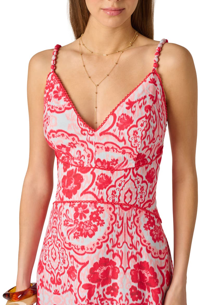 Paisley Floral V-Neck Dress, Alternate, color, RED/ BLUE