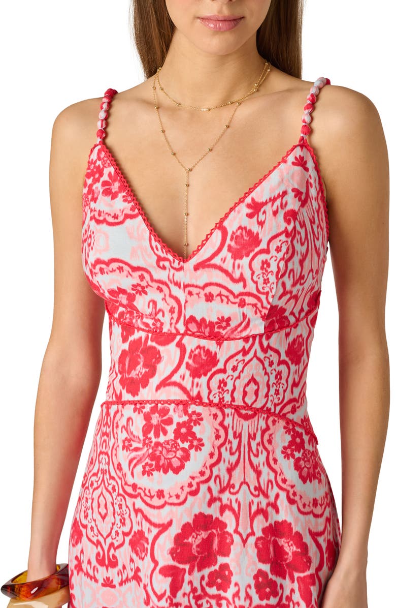 Adrianna Papell Paisley Floral V-Neck Dress, Alternate, color, Red/ Blue