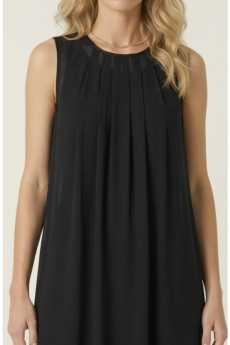 Pleated Sleeveless Midi Dress, Alternate, color, Black