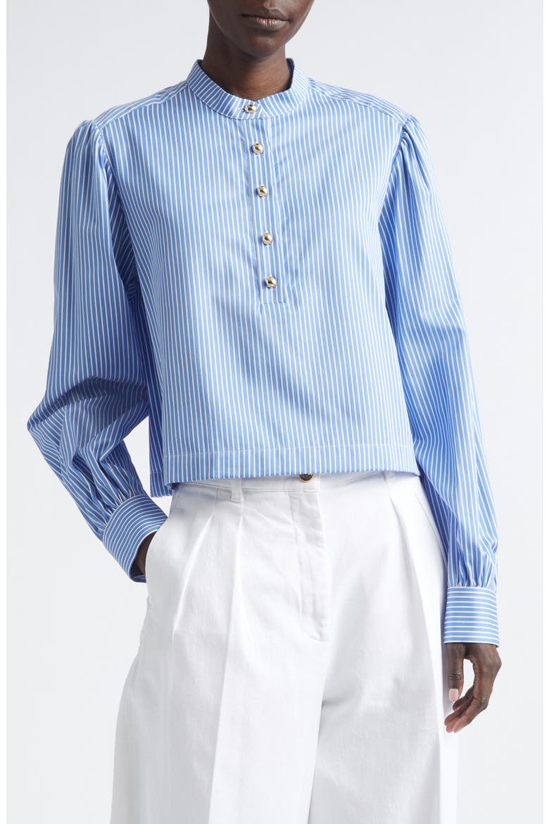 Margot Stripe Silk Shirt, Main, color, 374484 AZURE STRIPE
