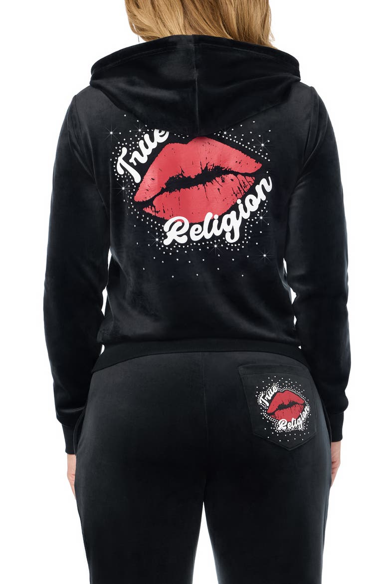 Kiss Velour Full Zip Hoodie, Alternate, color, BLACK