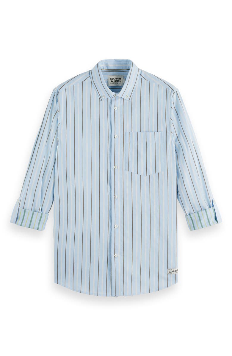 Scotch & Soda Regular Fit Stripe Cotton Dobby Button-Down Shirt, Alternate, color, Spring Blue Pinstripe