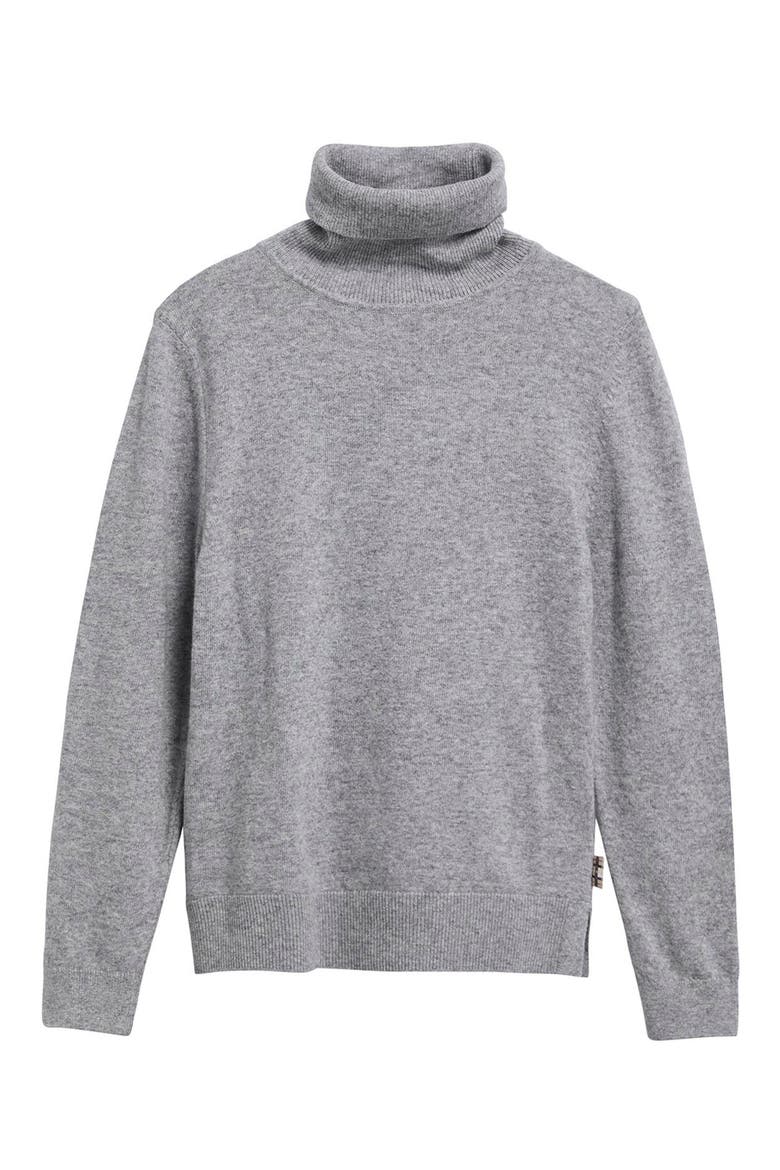Pendle Elbow Patch Wool & Cotton Turtleneck Sweater, Alternate, color, GREY MARL/ BIRCHWOOD TARTAN