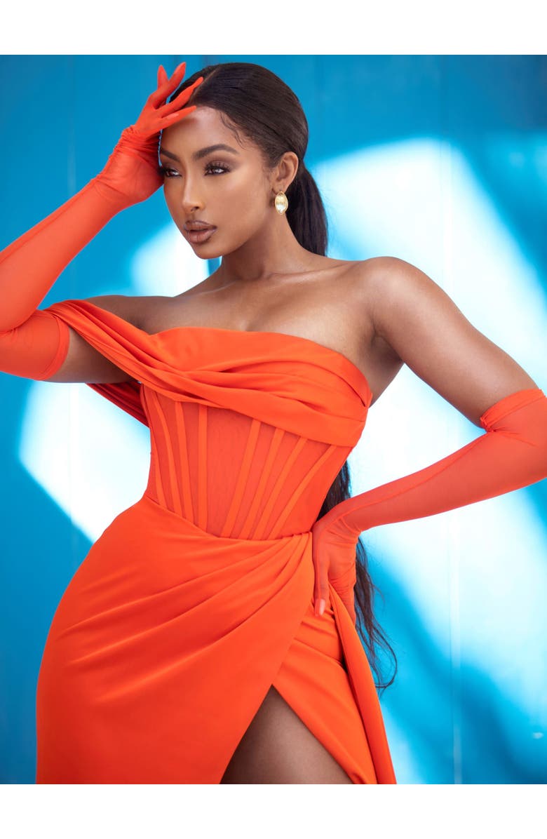 Miss Circle Rebecca High Slit Corset Evening Gown, Alternate, color, Orange