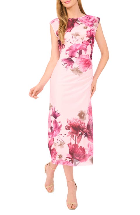 Placed Floral Mesh Sheath Dress