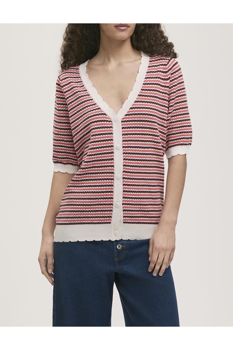 Willa Short Sleeve Striped Cardigan, Alternate, color, Pink Stripe