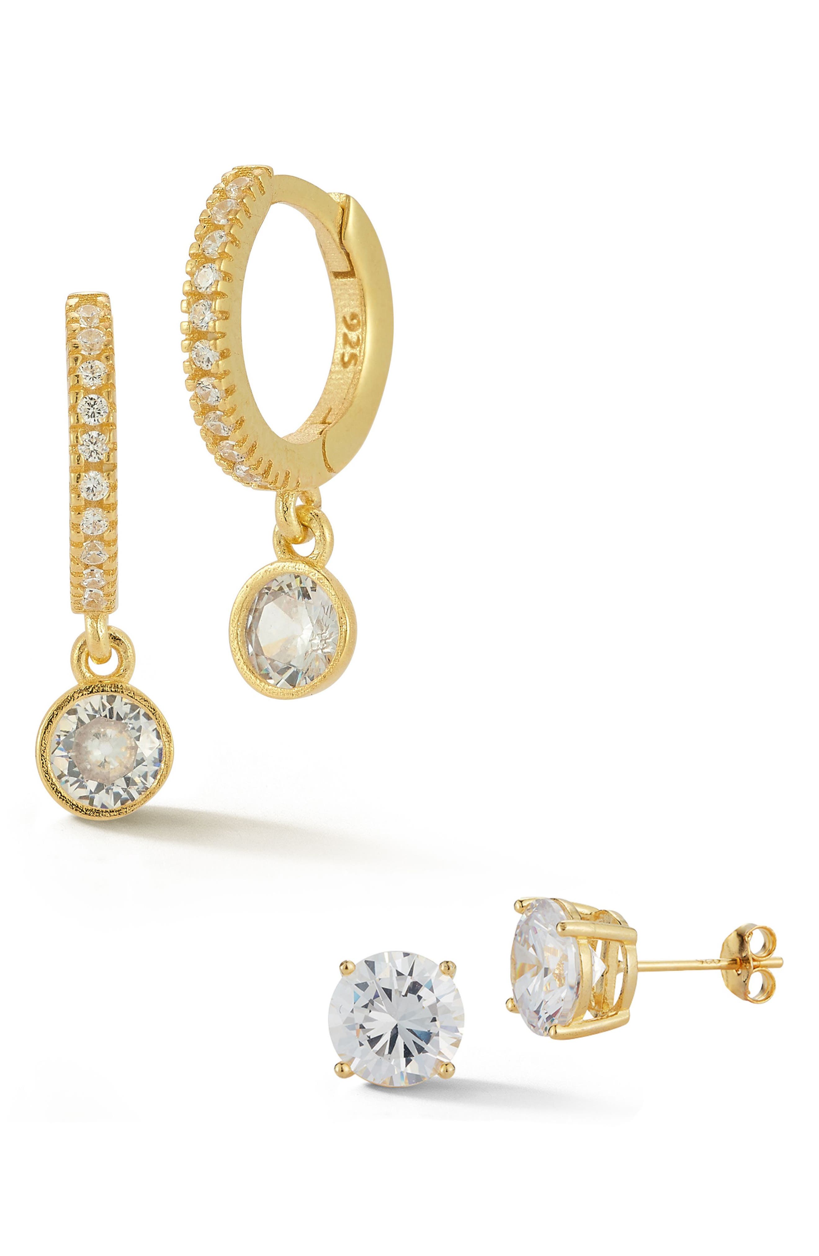 GLAZE JEWELRY Set of 2 Cubic Zirconia Stud & Drop Hoop Earrings