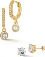 GLAZE JEWELRY Set of 2 Cubic Zirconia Stud & Drop Hoop Earrings