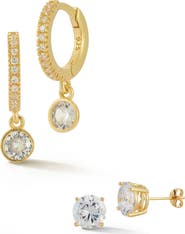 GLAZE JEWELRY Set of 2 Cubic Zirconia Stud & Drop Hoop Earrings