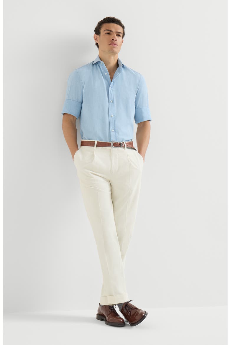 Sea Island cotton narrow wale corduroy trousers with pleat, Alternate, color, Panama