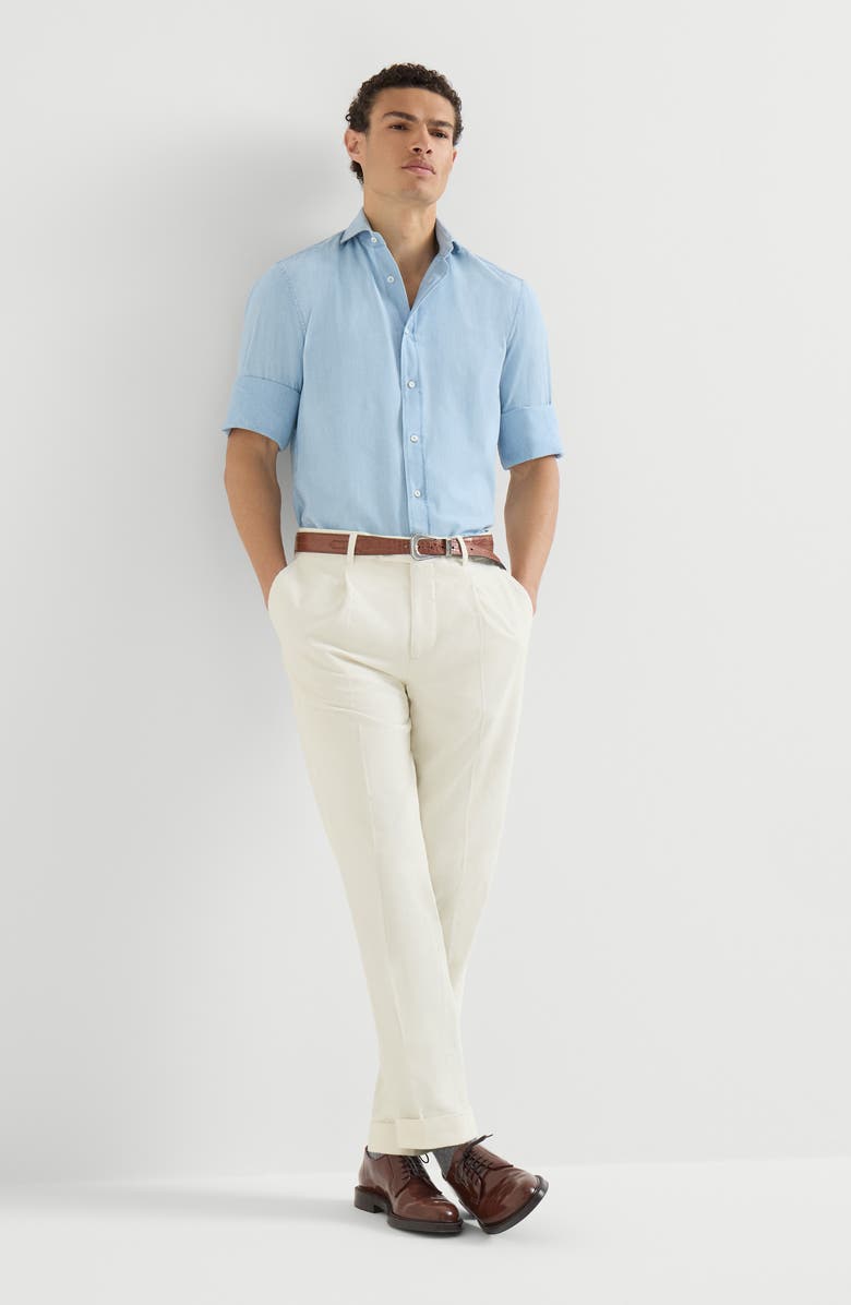 Brunello Cucinelli Sea Island cotton narrow wale corduroy trousers with pleat, Alternate, color, Panama