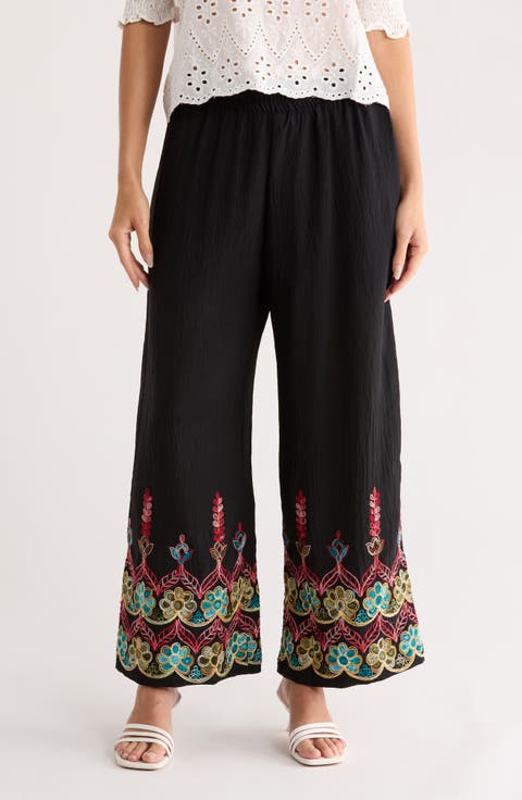 Embroidered Pull On Pants