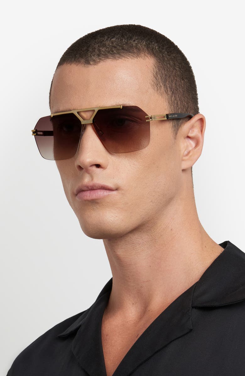 Marc Jacobs 63mm Oversize Gradient Geometric Square Sunglasses, Alternate, color, Gold Havana