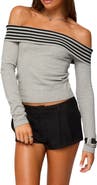 EDIKTED Leetal Stripe Foldover Off the Shoulder Long Sleeve Top