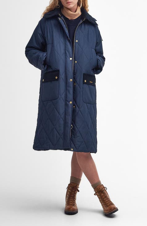 NWT Nordstrom Blue outlet Quilted Snap Front Midi Length Coat Size Small Reg. $149